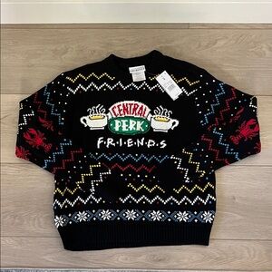 FRIENDS Black Sweater with Red and White Accents